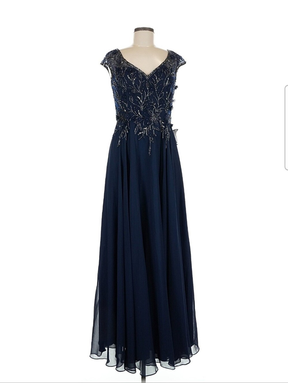 Xscape Navy Beaded V‑Neck Maxi Dress